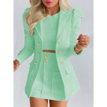 Elegant Knit Plaid Blazer Cardigan + Slim Skirt Suits Outfits Women Fashion Office Two Piece Set Vintage Metal Button Lady Suits